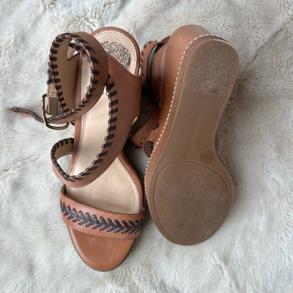 Vince Camuto Brown Leather Wedge Sandals - Picture 3 of 4